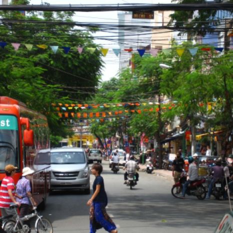 Lively street in District 1, Saigon, Vietnam